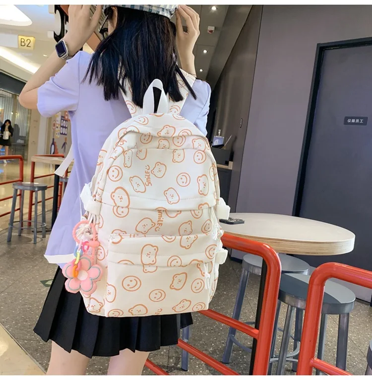 Schoolbag FEMALE college birthday Department leisure campus backpack Bear print fashion fashion travel backpack computer bag
