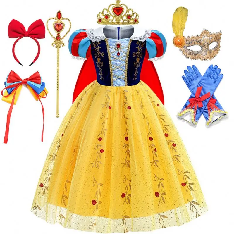 

Girl Snow White Dress Deluxe Embroidery Gown With Cloak Child Classical Princess Dress Up Halloween Cosplay Outfits Full Set