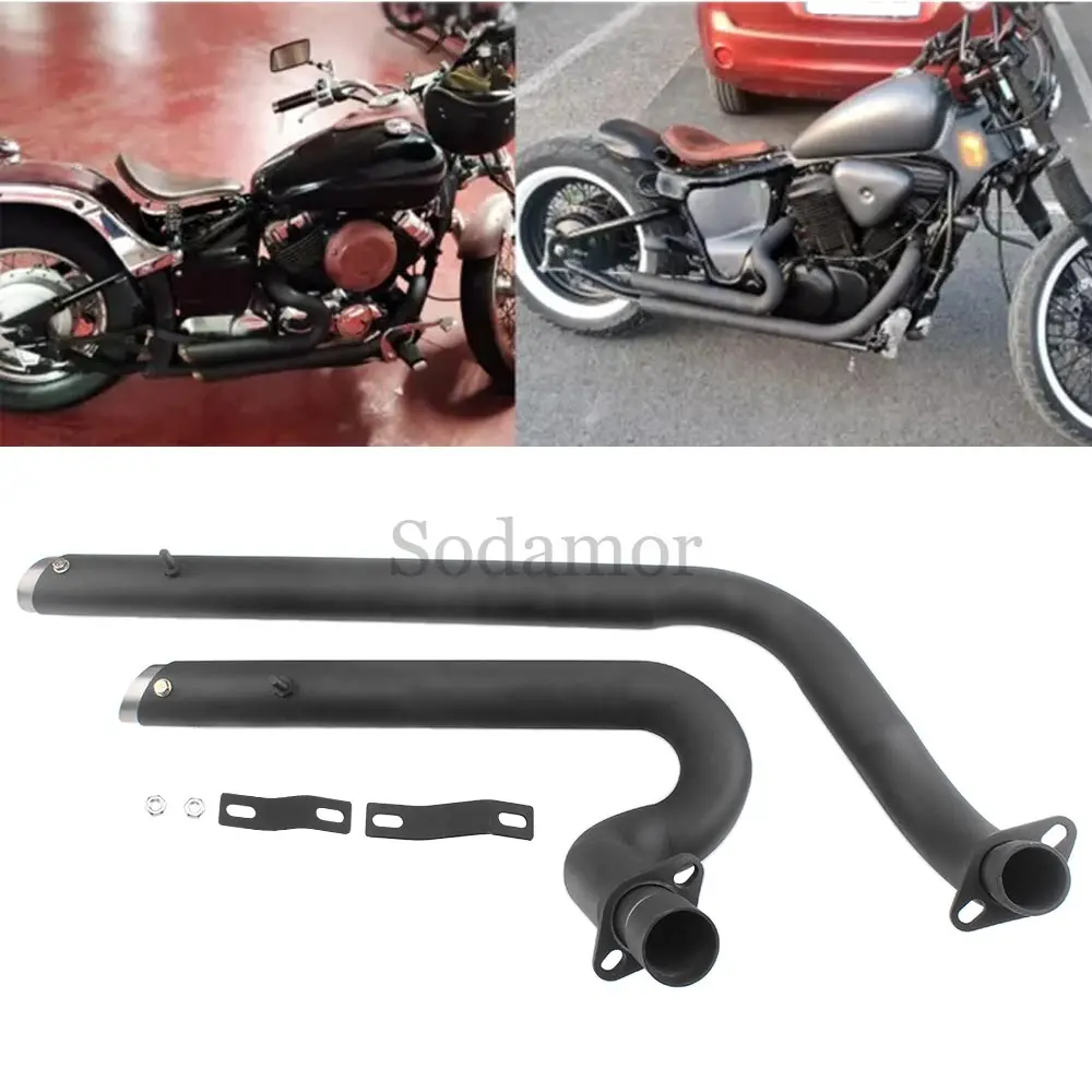 Motorcycle Part Exhaust Pipes Matte Black Chrome For HONDA Shadow VLX 600 VT600C 1988-2008 VT600CD Deluxe Steed Shadow VLX 400