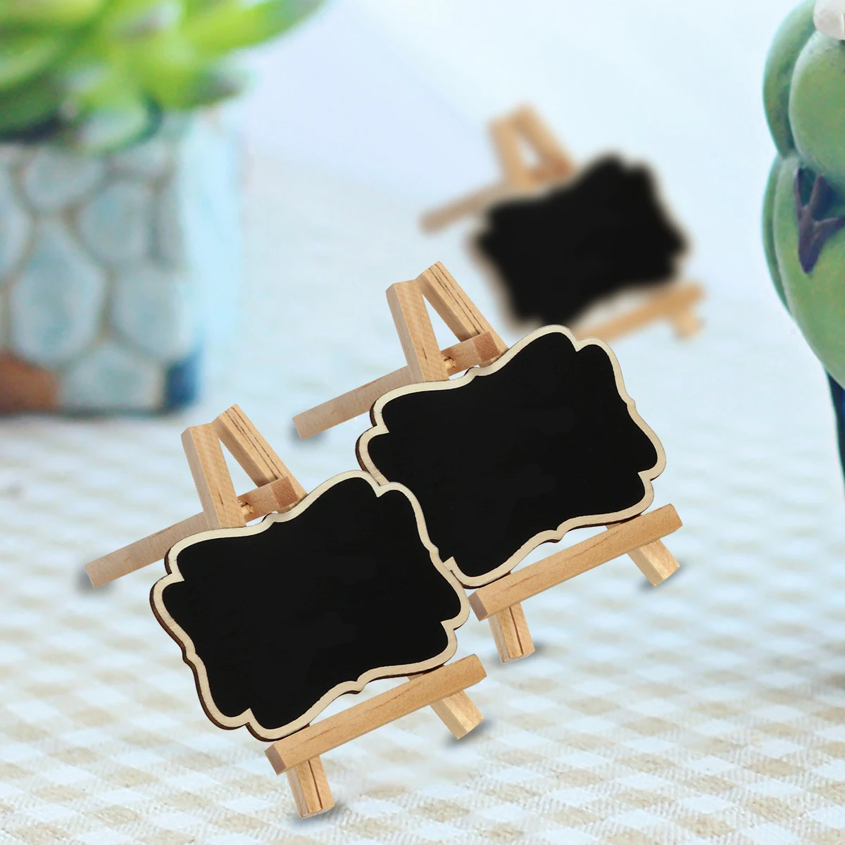 Mini pizarra pequeña, tarjetas de lugar, diseño elegante, decoración de escritorio ligera, caballete enmarcado, letreros, mesa, 3 uds.