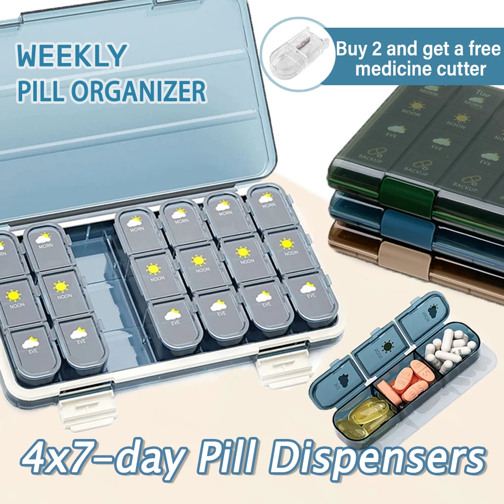 

Portable Pill Cases Box Organizer Large Capacity Medicine Storage 7 Days 21/28 Grids Detachable Box Large Travel Pill Case