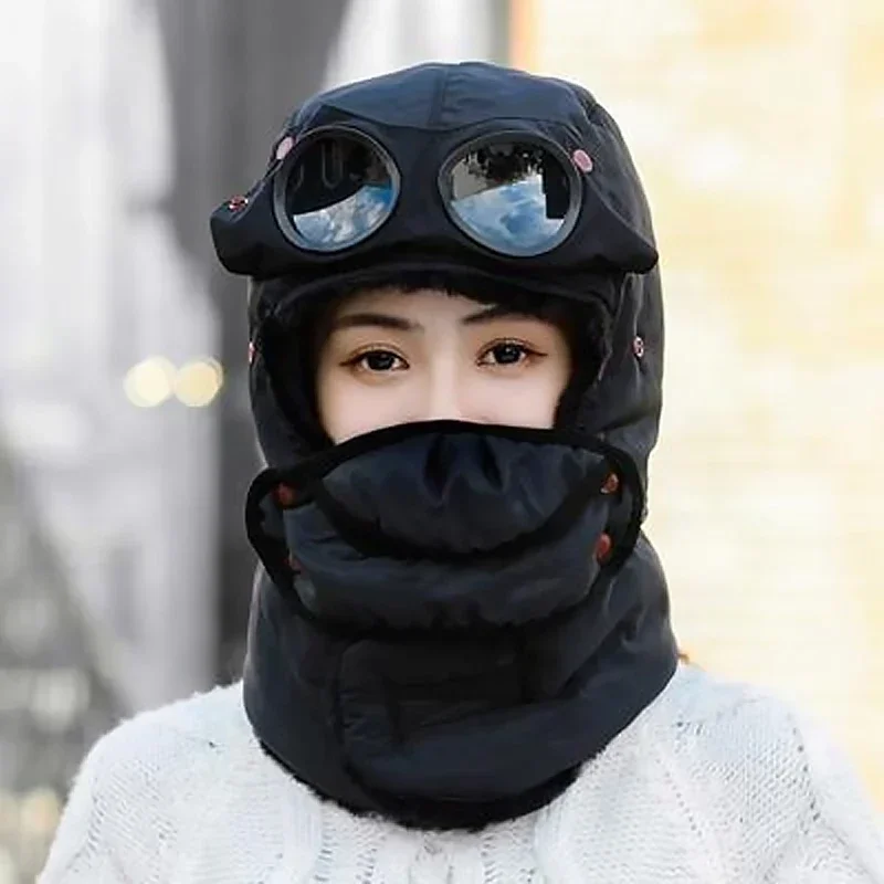 2024 New Original Design Fashion Warm Cap Winter Men Winter Hats for Women Kids Waterproof Hood Hat with Glasses Cool Balaclava