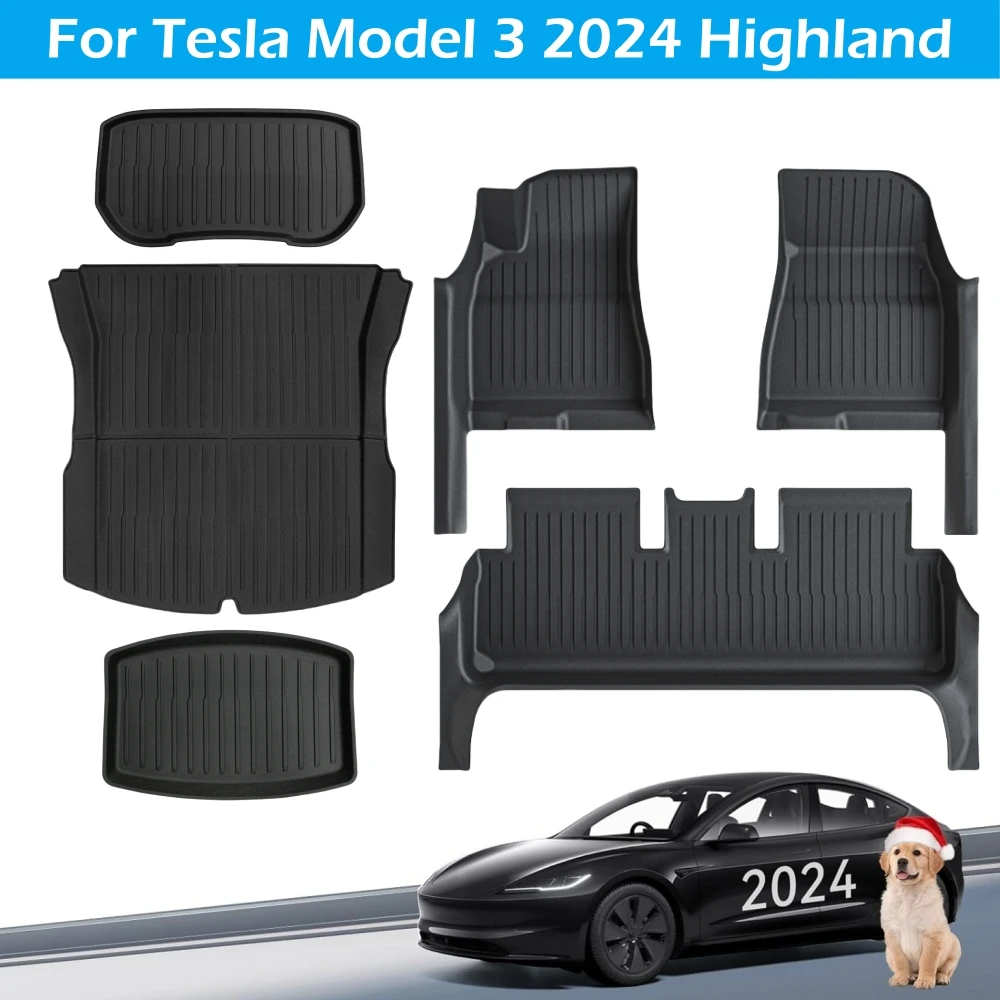 Für Tesla Model 3 2024 Highland Fußmatten mit Türschwellenschutz, Vollständige Bodenabdeckung, Vordere und Hintere Kofferraumauskleidung, Rücksitzmatten – Detail 1