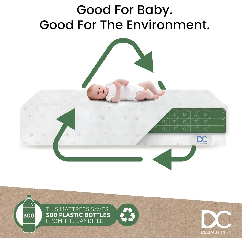 Colchón de doble cara para bebé, núcleo de fibra de fuente sostenible de alta calidad, impermeable, para niños