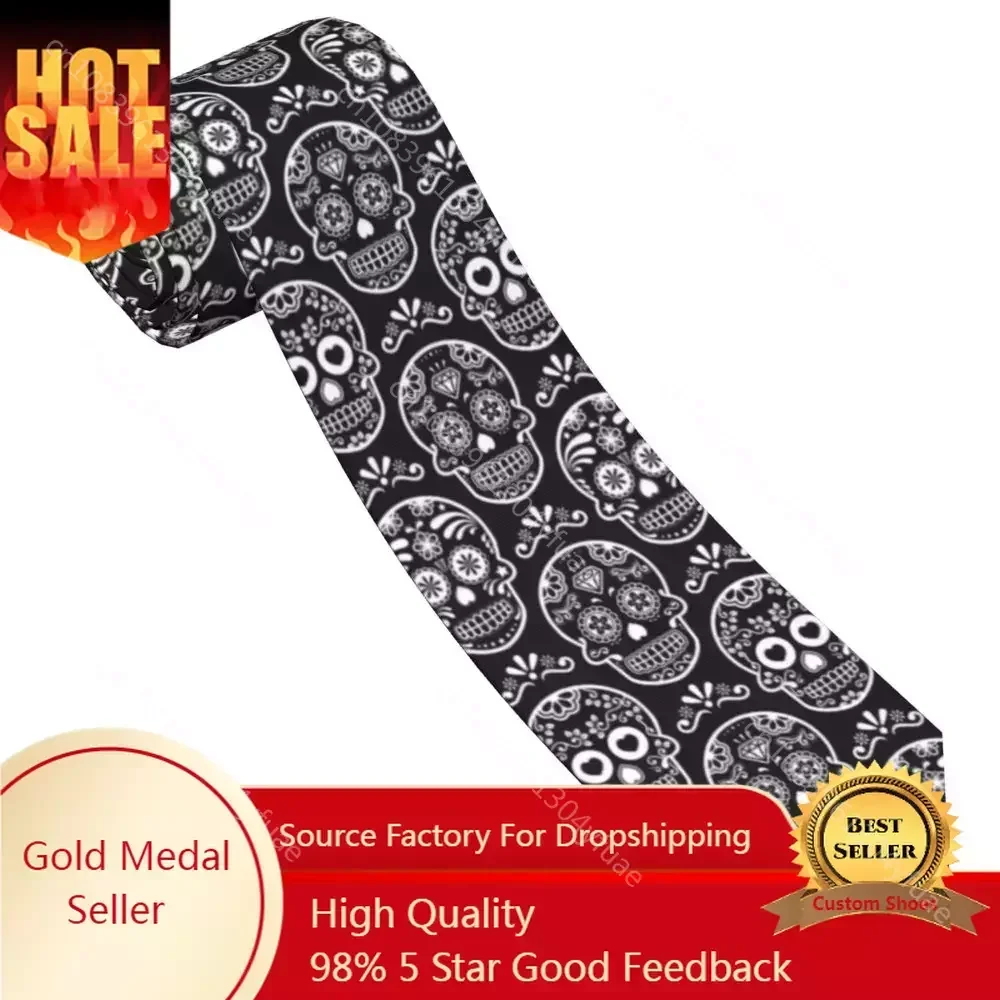 

Mexican Sugar Skull Neckties Men Women Skinny Polyester 8 cm Narrow Day of the Dead Neck Tie for Mens Shirt Accessories