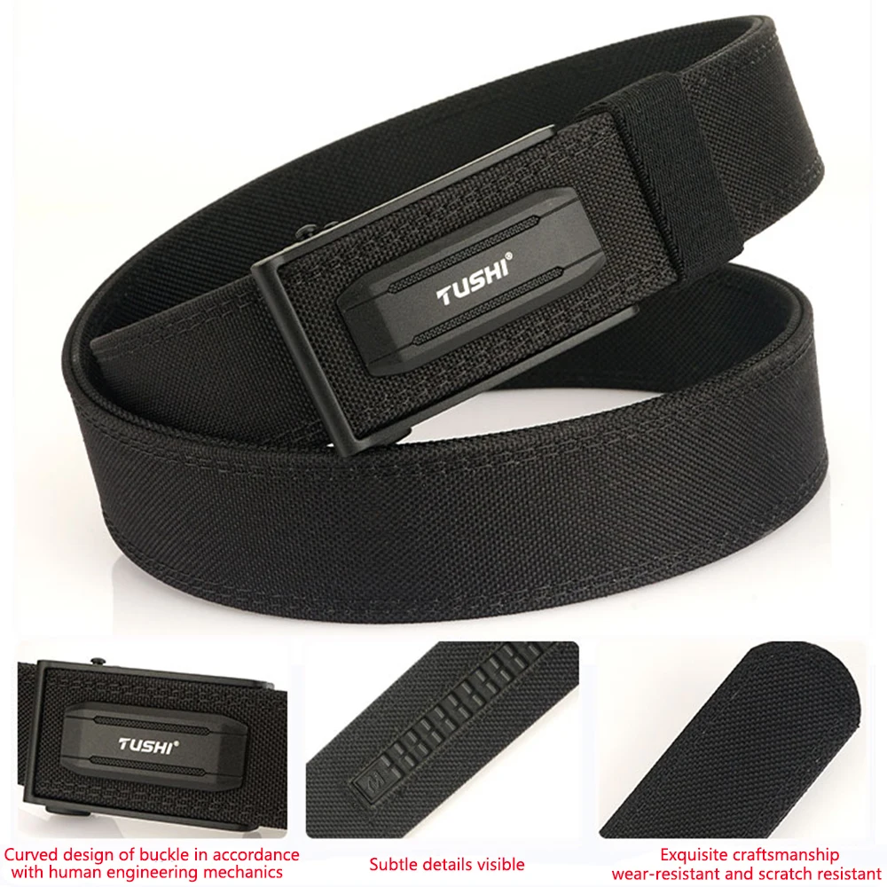 TUSHI 公式正規品 3.8cm EDC ミリタリータクティカルベルト 合金製自動バックル メンズ警察勤務ベルト 1100D ナイロン IPSC ガンベルト