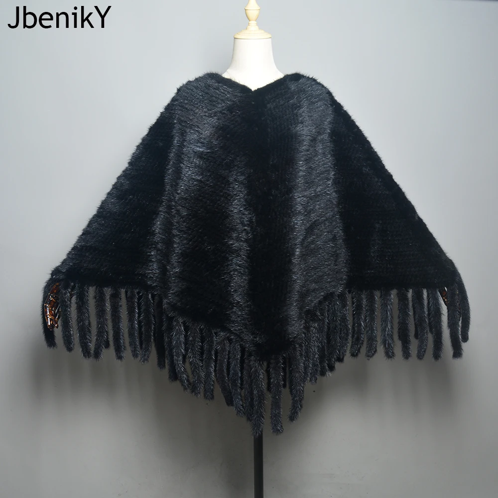 Women Fur Poncho Winter Black/Brown Knit Natural Mink Fur Scarves Wraps Real Mink Fur Shawls for Women Mink Fur Shawl