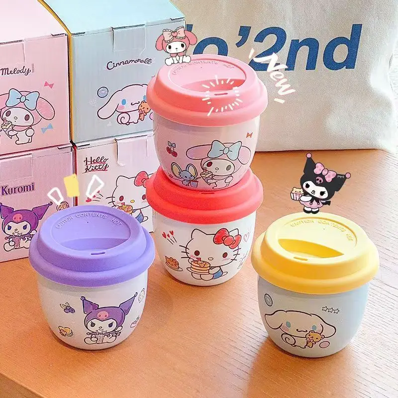 Kawaii Hello Kitty Kuromi My melody cartoon pattern coffee cup for women new ceramic casual cup with lid couple water cup
