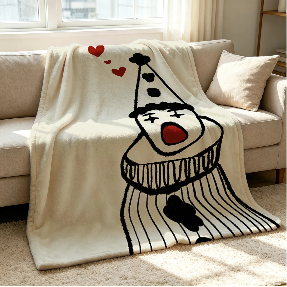 Clown Love Flannel Blanket Warm Soft Halloween Christmas Couch Warm Cozy Decorative Decor Gift for All Season