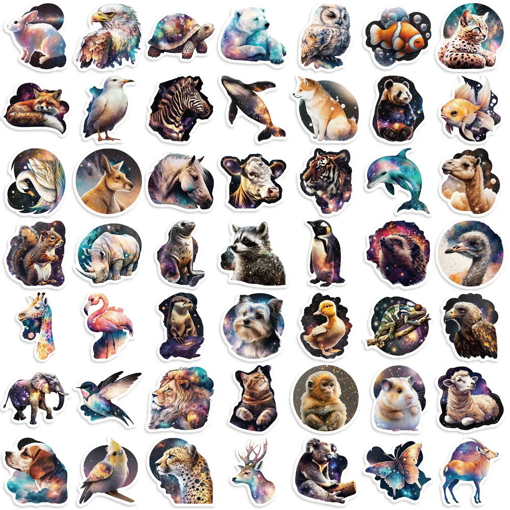 50 Stuks Sterrenhemel Illusie Dieren Cartoon Graffiti Stickers Diy Telefoon Laptop Notebook Koffer Waterdichte Sticker Kids Speelgoed Geschenken