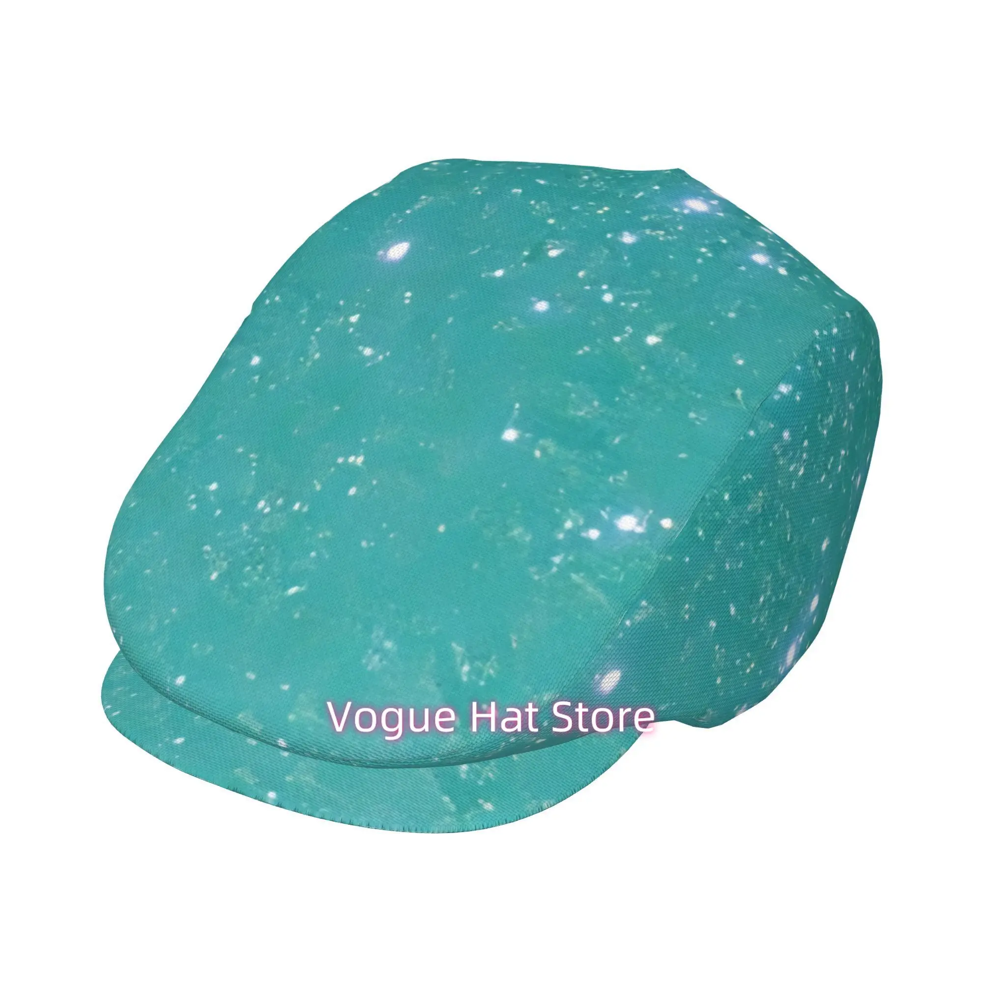 1pc Turquoise Shimmer All-Over Print Beret Cap - Adjustable Unisex Ivy, Irish Cabbie, Gatsby & Newsboy Hats for Men & Women, Shi