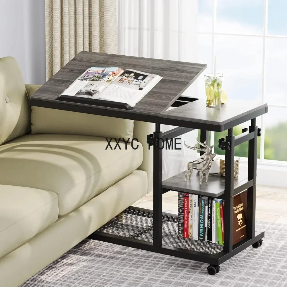 

Height Adjustable End Table with Wheels and Tiltable Drawing Board, Sofa Bedside Laptop Stand, Height Adjustable C Table