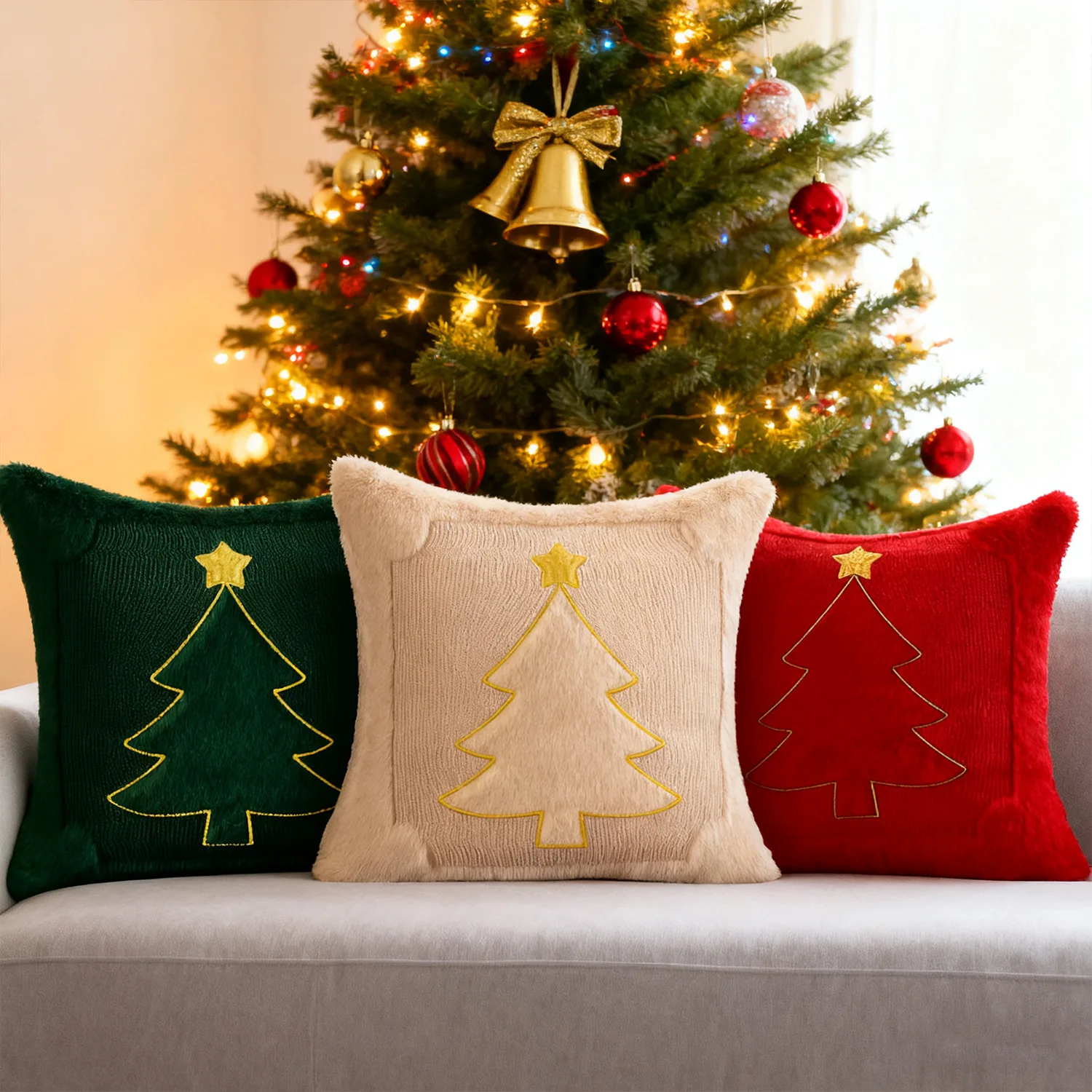 Christmas Tree Phnom Penh Star Top Soft Plush Faux Fur Pillow Covers 18x18 Inch Home Living Room Sofa Decor Throw Pillow Case