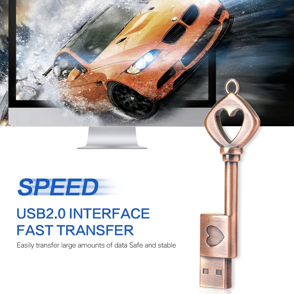 WANSENDA メタルキー USB 2.0 フラッシュドライブ クリエイティブペンドライブ 4GB 8GB 16GB 32GB 64GB 128GB 実容量 メモリスティック Uディスク