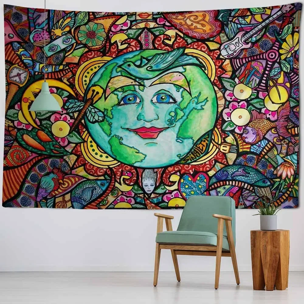 

Psychedelic Sun Tapestry Hippie Moon Wall Hanging Colorful Home Wall Decor Aesthetic Kawaii Room Decor Yoga Mat Beach Picnic Mat