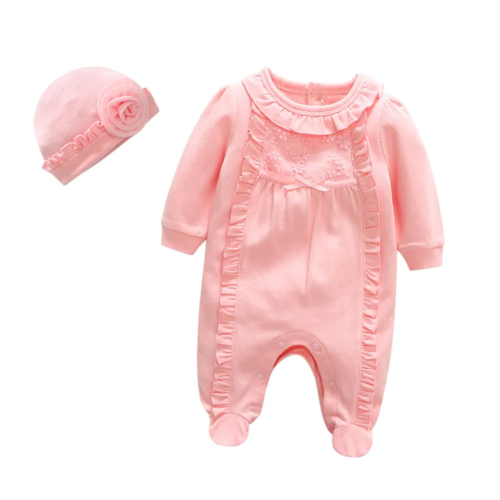 

2Pcs Infant Baby Jumpsuits Cotton Lace Spring Autumn Newborn Girls Pink Casual Daily Wear Party Photography Outfit