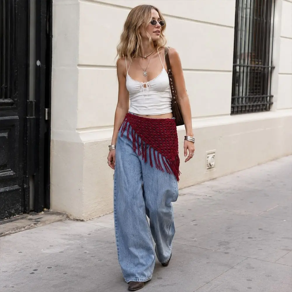 Fashion Tassels Fringe Waist Belt Exquisite Y2K Dance Hip Scarf Retro Ethnic Corset Belt Dress Jeans Decor