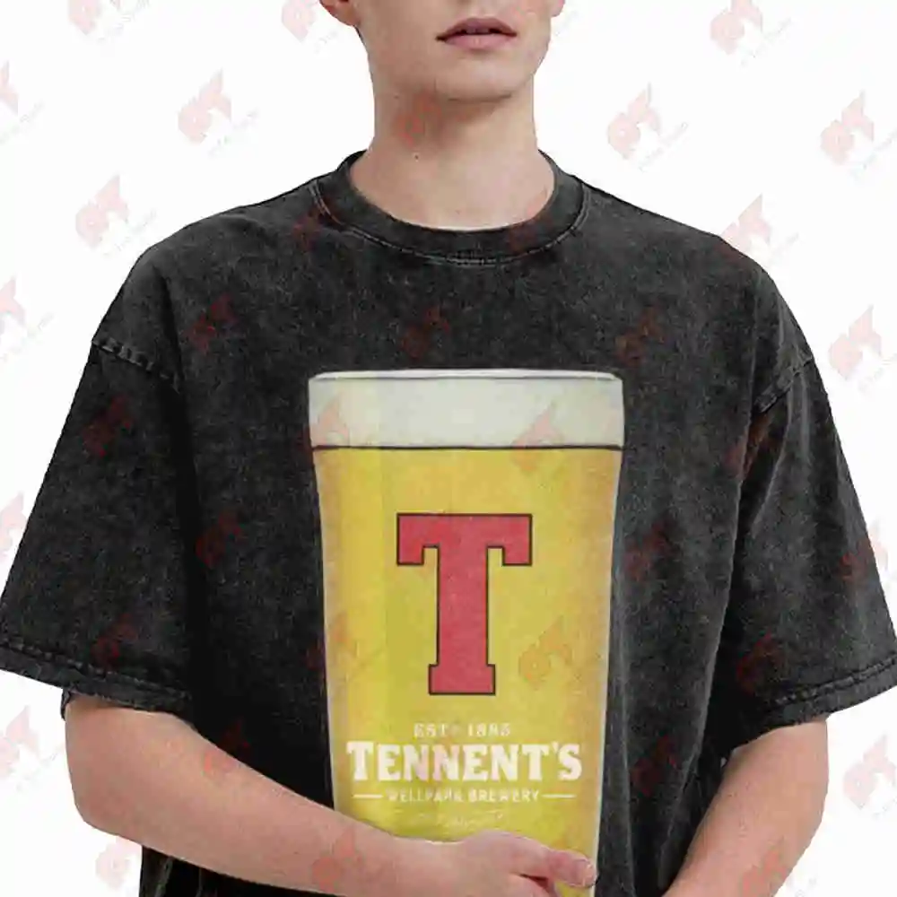 Vitamin Tennent's Pint Cartoon Beer Scottish Lager Vintage Washed Tee Pure Cotton T-Shirt