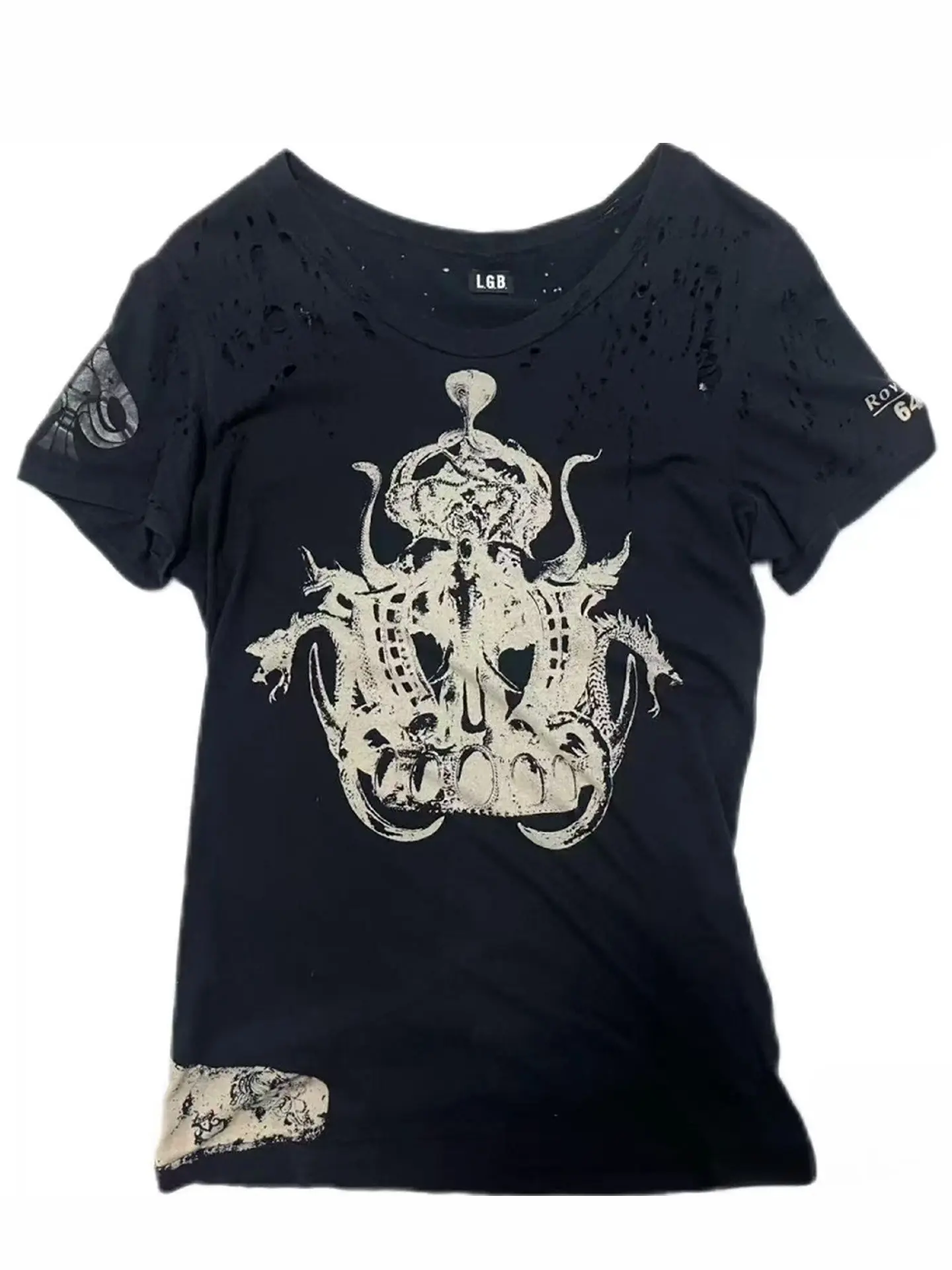LGB Wormhole Destruction Statue Diablo Gothic Irregular Wear Printed Short Sleeve T-Shirt