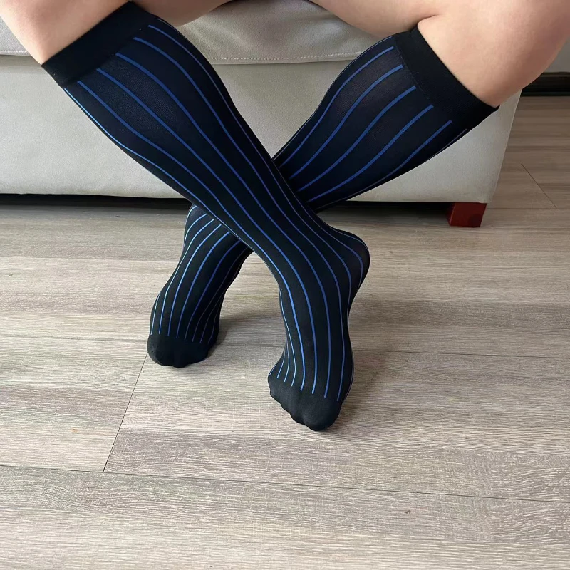 men's Nylon Long High Tube Color Striped Business Stockings Straight Tube Summer Thin And Sexy