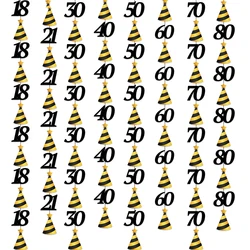 12pcs Black Gold 18/21/30/40/50/60/70/80th Birthday party Hanging Garland String with hat Adult Birthday Party Annivesary decor