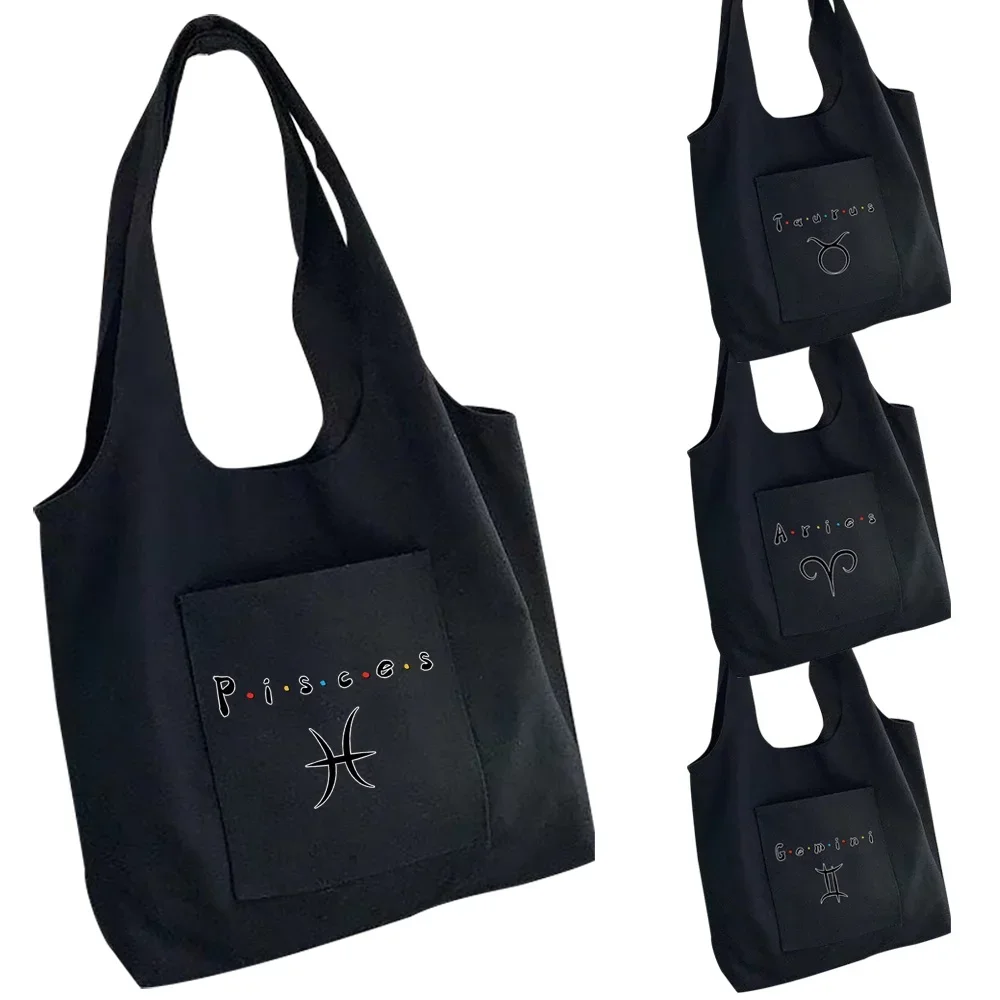 

Сумка для покупок, женская студенческая холщовая сумка, складная дорожная сумка через плечо, сумка-тоут с принтом 12 созвездий