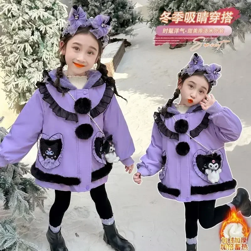 

Sweet Fleece Kawaii Sanrio Ins Fashion Long Sleeve Coat Cute Cartoon Cotton Kuromi Jacket Thick Clothing Lovely Gifts for Kids