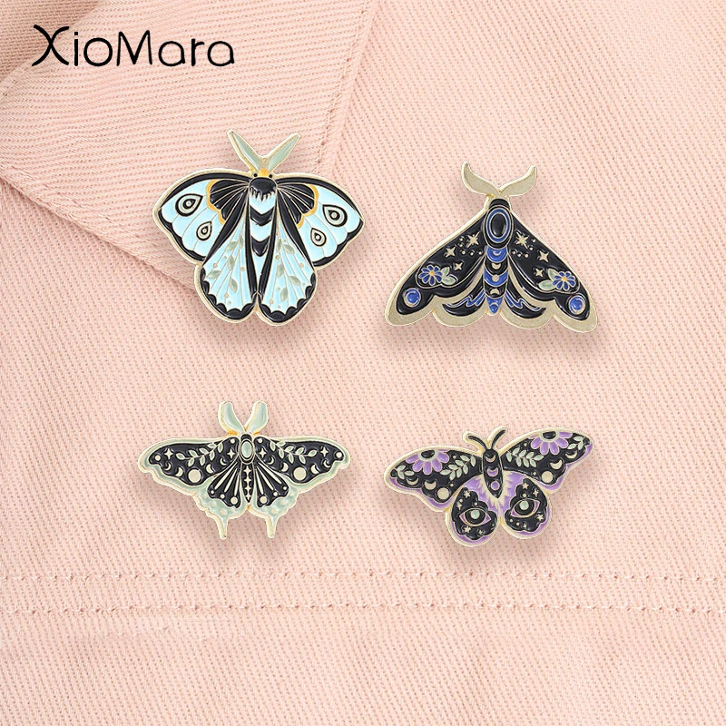 Moon Phases Butterfly Enamel Pins Dark Gothic Mystic Moon Star Evil Eye Floral Moth Witch Brooches Lapel Badge Jewelry Gifts