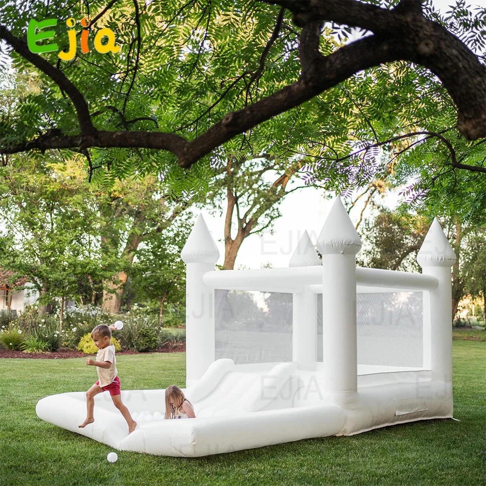 Stock 13ft-4m Durable PVC Inflatable White Bounce House Inflatable White Slide Pool Jumper Large Bouncy Castle For Party