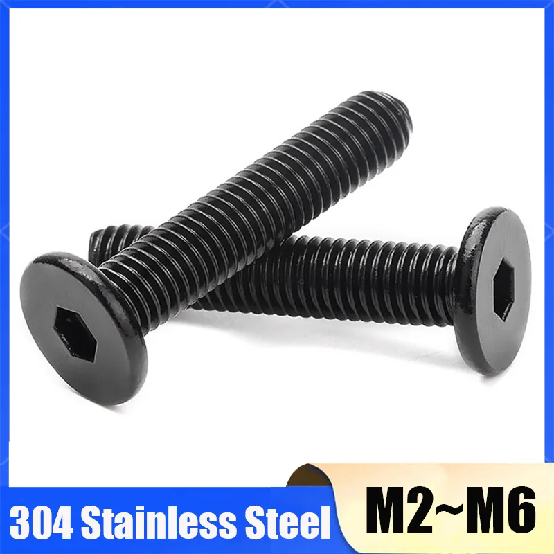Ultra Thin Flat Head Allen Hexagon M2 M2.5 M3 M4 M5 M6 Black 304 Stainless Steel Low Profile Socket Head Cap Screws Hex Key Bolt