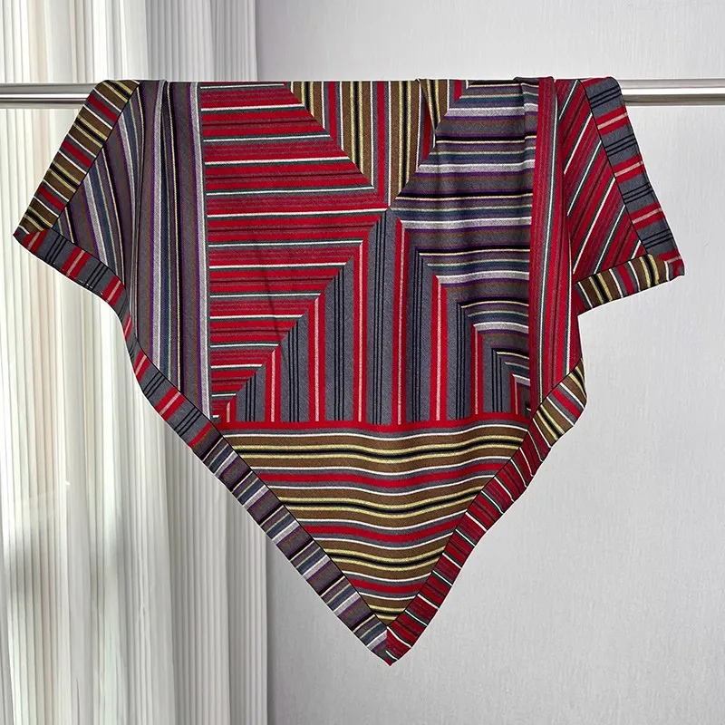 

2026 Silk Wool Luxury Brand Woman Scarf Vintage Striped Patchwork Square Scarf Women's Neck Warmer Ladies Muffler