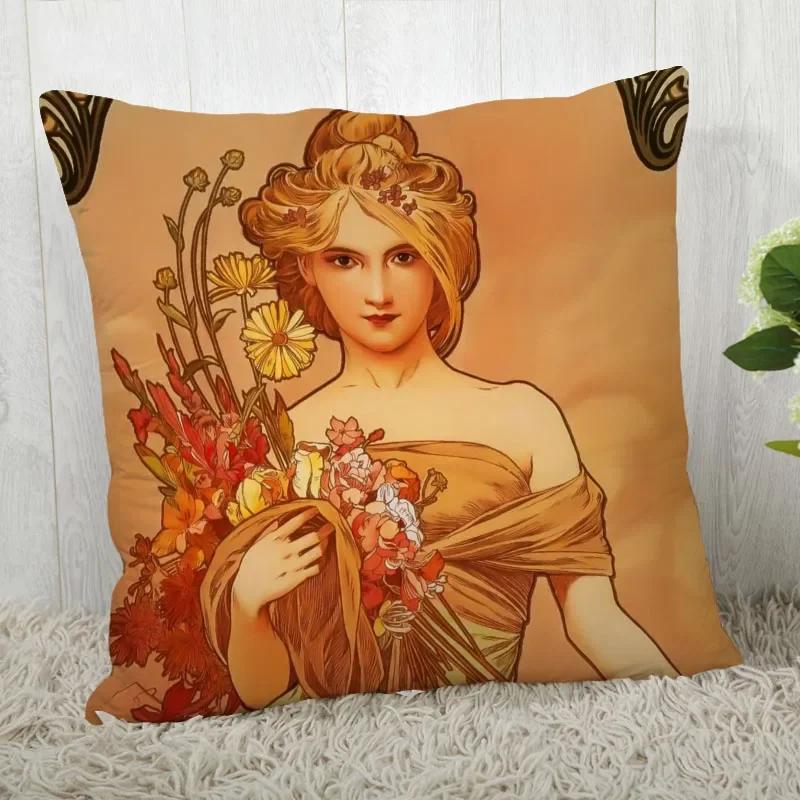 Alphonse Mucha Pillow Cover Customize Pillowcase Modern Home Decorative Pillow Case For Living Room 45X45cm,40X40cm A2020.4.29