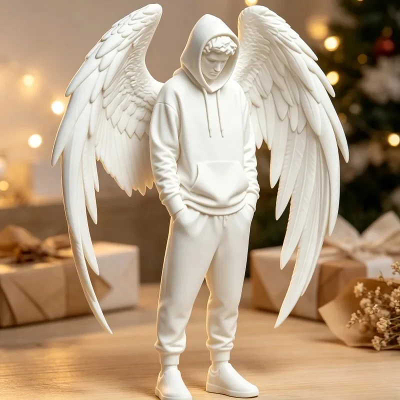 Hoodie Winged Male Angel Sculpture Street Style Boy Figurine Modern Tabletop Ornament Bookshelf Bedroom Creative Home Decor Gift