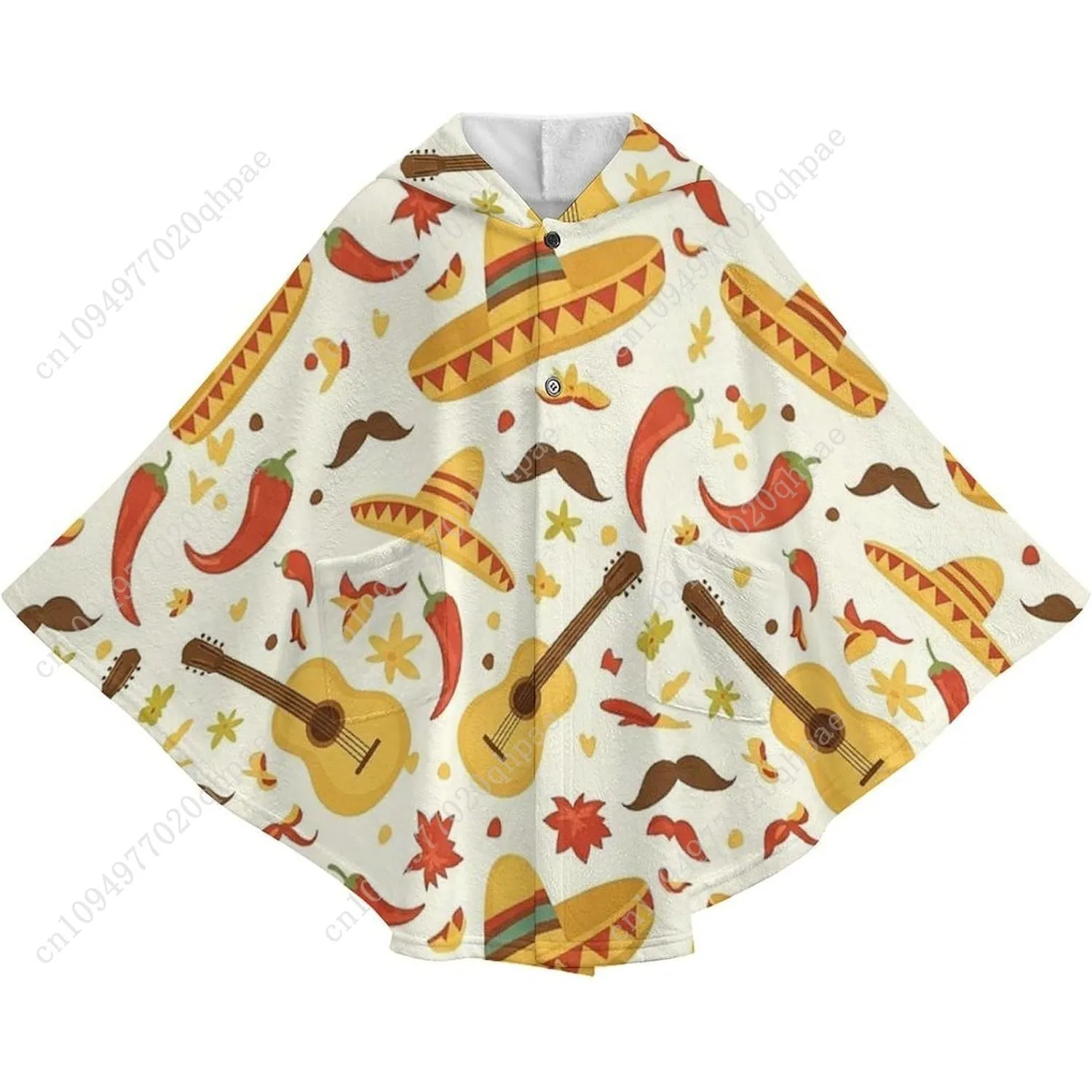 سترة بطانية مريحة من الفلانيل، سترة بغطاء للرأس كبيرة الحجم على شكل جيتار مكسيكي مع جيوب للأطفال والمراهقين #4