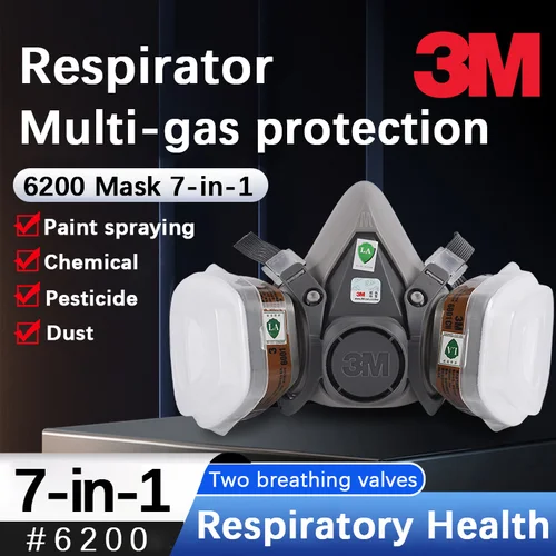Máscara de Gas 3M 6200, caja de filtro de polvo de pintura en aerosol, máscara química, protección de Gas orgánico, filtro Industrial, máscara de algodón