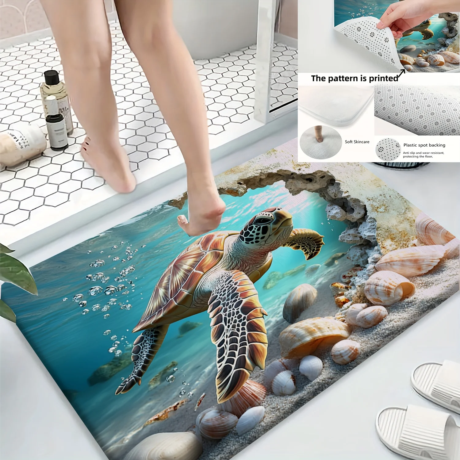 Turtle Breaking Through Wall Bath Mat – Soft Flannel Non-Slip Rug for Bathroom, Kitchen, Bedroom & Office, Fun Home Decor