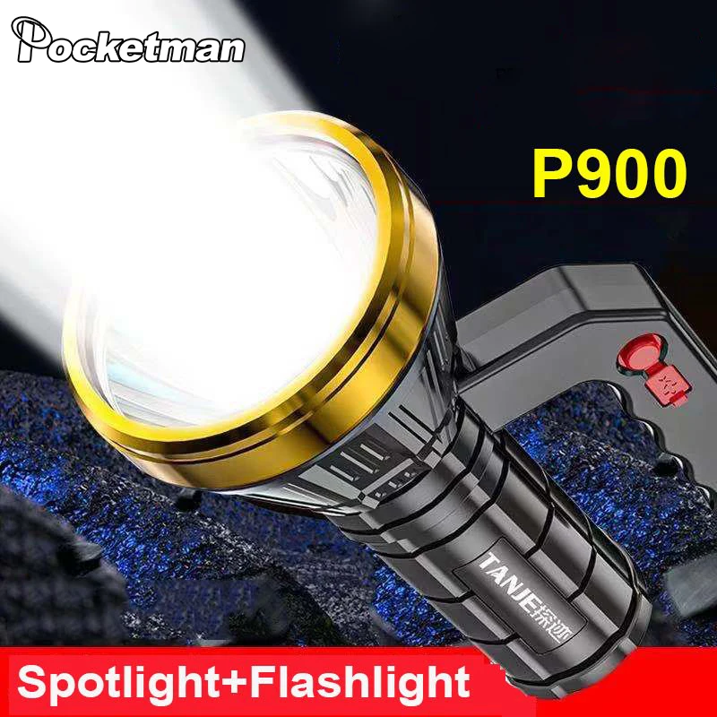 

Super Bright Handheld Spotlight Rechargeable LED Flashlight with Handle Waterproof Long Range Torch Light for Camping Hiking