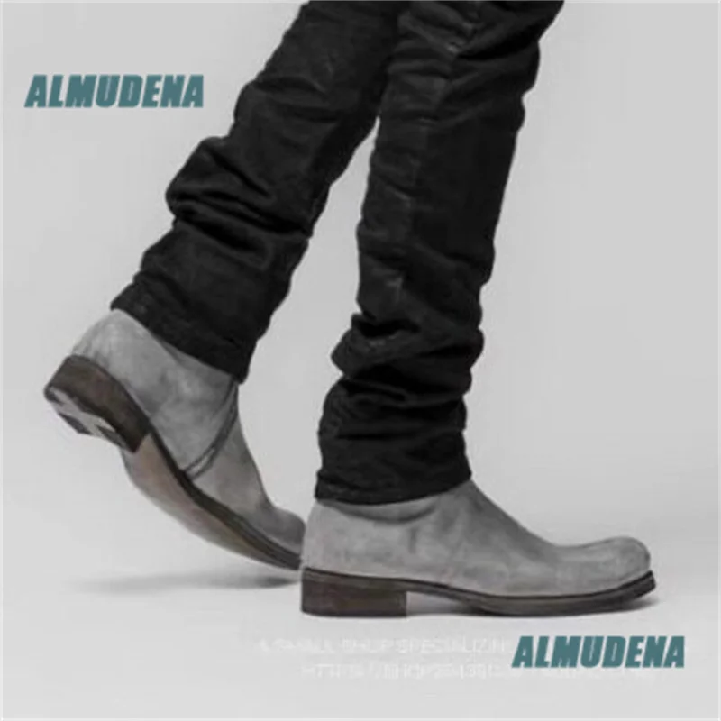 Men's Vintage Distressed White Leather Ankle Boots Side Zip Leather Low Heel Retro Chelsea Boots Handmade Autumn Men's Boots