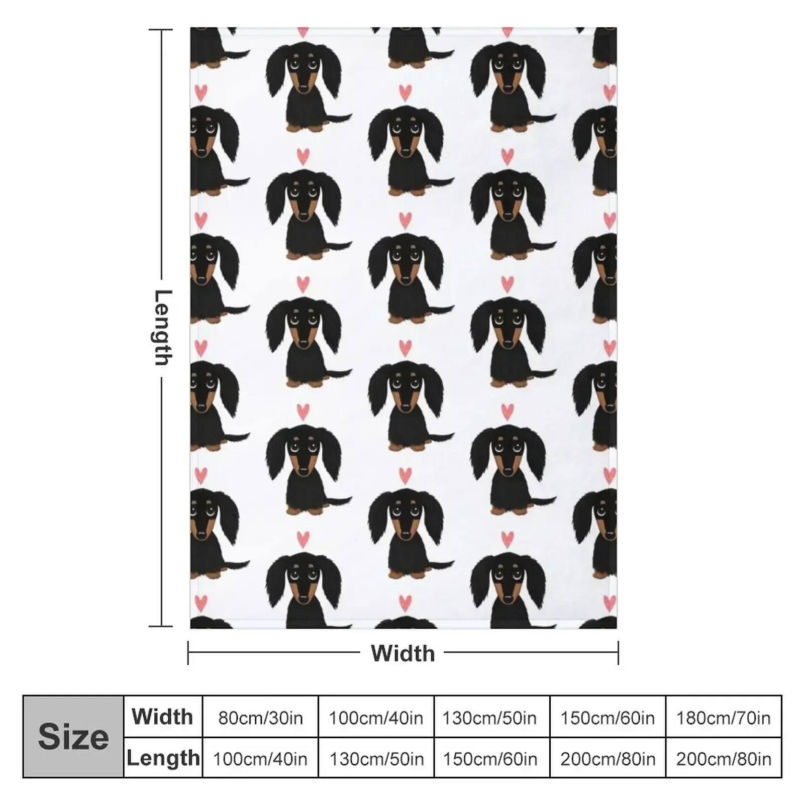 Black and Tan Longhaired Dachshund Cartoon Dog with Heart Throw Blanket couch cozy soft plush fuzzy picnic outdoor blanket