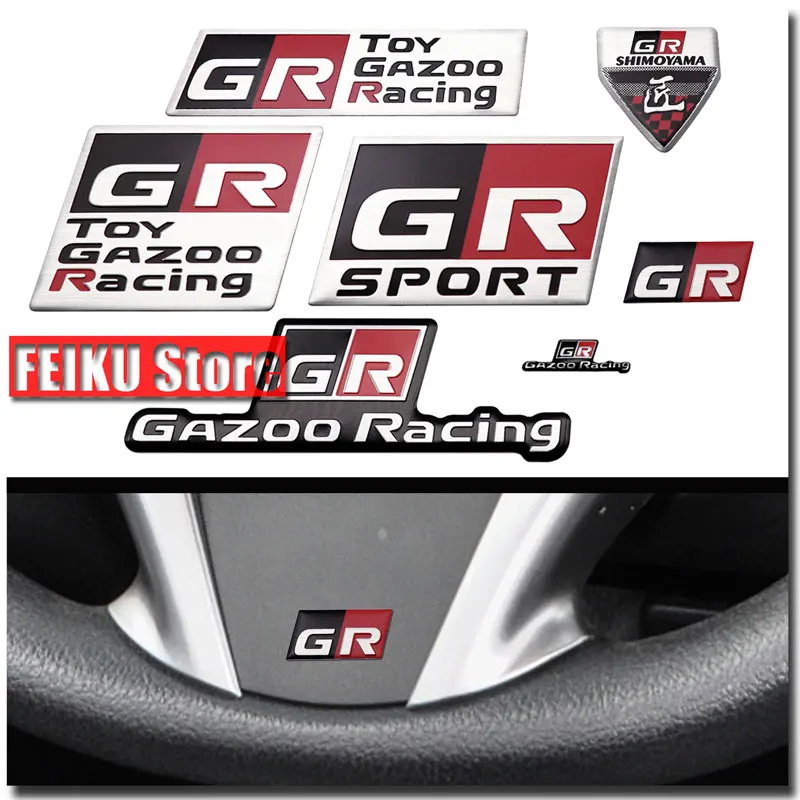 GR Sports Style Emblem Car Steering Wheel Aluminum Decoration For Yaris REIZ Prius Corolla COROLLA Vios Camry