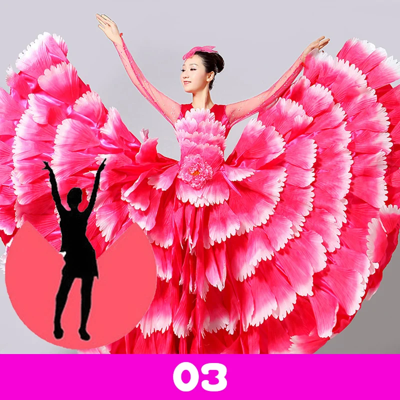 Damen Spanisches Flamenco Stierkampf-Kleid, Eröffnungstanz, Großer Schwung, Blütenblatt-Design, Klassische Kleider, Bühnentänzerin, Performance-Rock, Kostüm – Detail 22