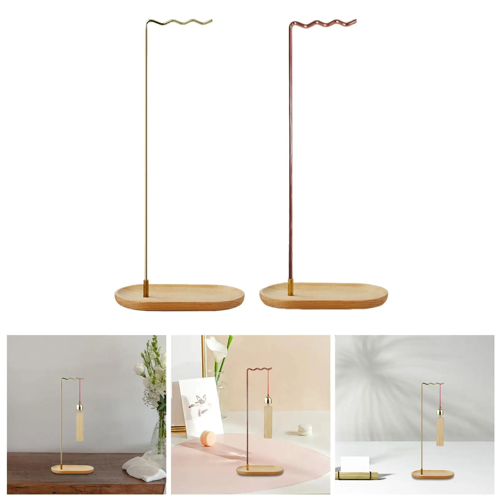 Wind Chime Stand Indoor Ornament Wood Traditional with Base Versatile Necklace Display Stand Windchime Hanger Pen Organizer