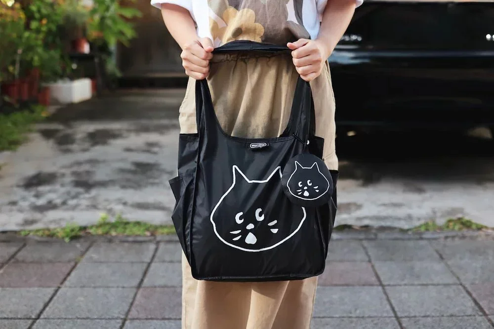 Japanese Niche Cartoon Solid Color Waterproof Foldable Large-capacity Storage Bag Women's Shopping Change Shoulder Bag Two-piece