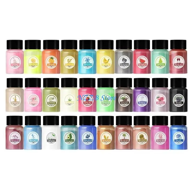 T21F مجموعة من 30 مجموعة صبغ راتنجات الايبوكسي الملونة زجاجات مسحوق بيرليسسينت الايبوكسي تلوين صبغ الراتنج مسحوق صباغة للمجوهرات