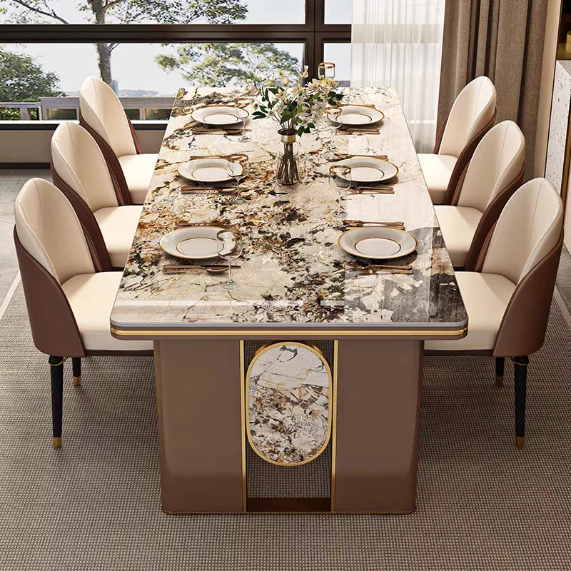 dining table and chair combination high-end designer large board dining table modern simple bright rock slab dining table