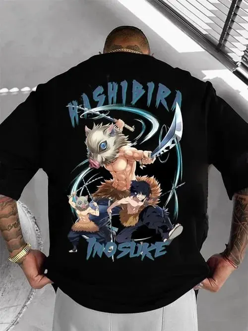 Demon Slayer: Kimetsu Geen Yaiba Zomer Heren T-shirt Japanse Anime Inosuke Hashibira Katoen Y2k Jongens Kinderen Korte Mouwen