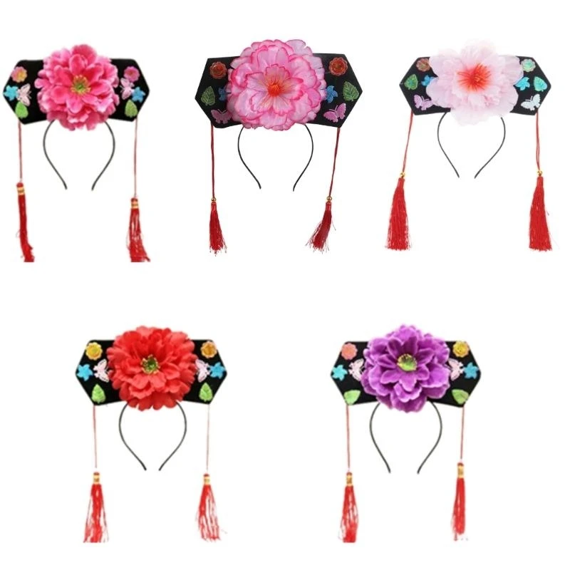 

Chinese Qitou Headbands Stage Princesses Headwear Hairbands Concubines Headdress Hair Hoop Eye-catching Flower Headpiece