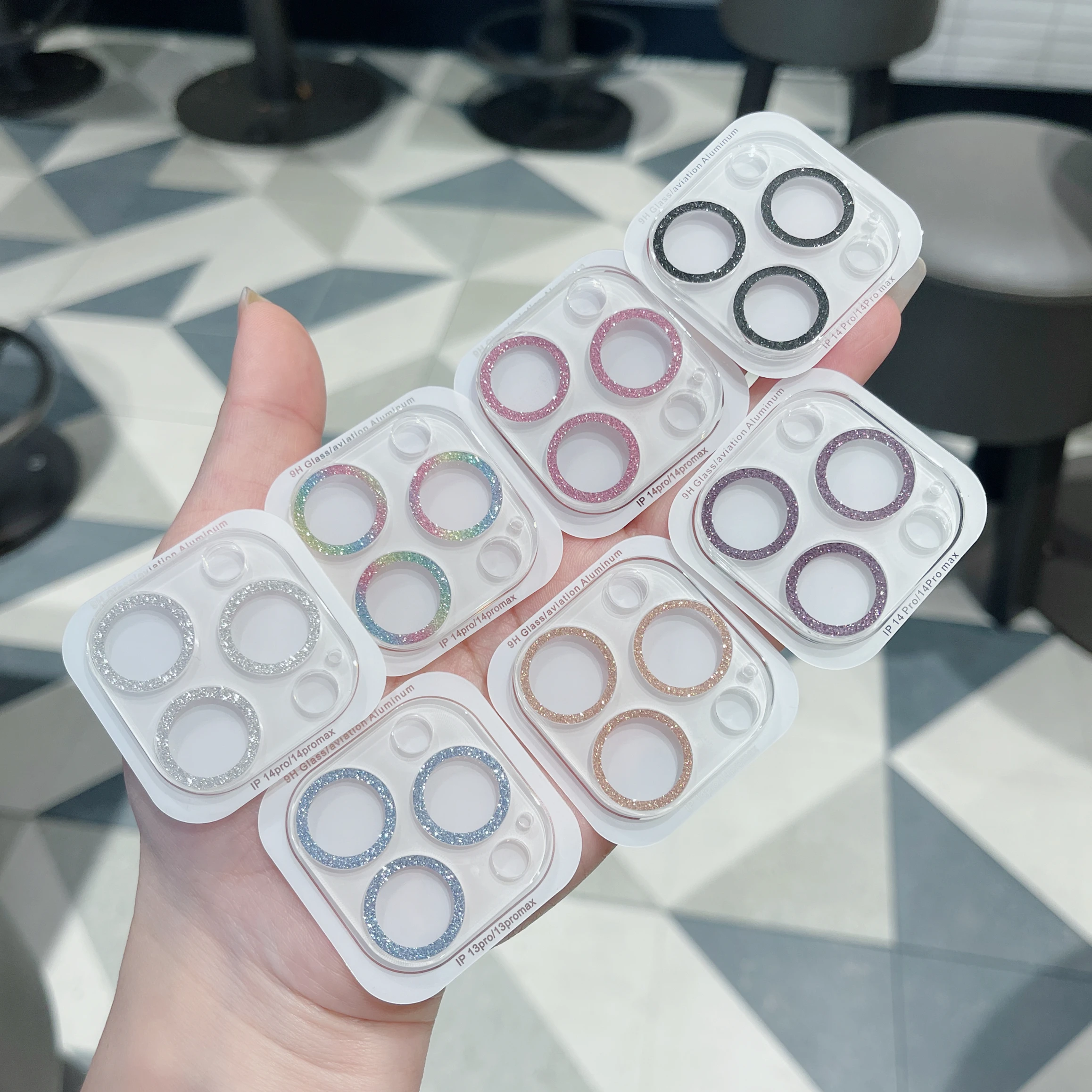 

17 16 15 14 13 For iPhone 17ProMax Integrated Glitter Phone Camera Lens Protective Film, High Transparency Tempered Glass Film