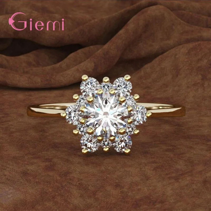 Wholesale Authenic 925 Silver Top Quality CZ Crystals Elegant Flower Design Ring For Women Girls Wedding Female Jewelry