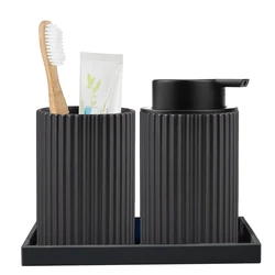 Foaming Soap Dispenser Set with Toothbrush Holder Silicone Tray Modern Black Foaming Dispenser Bottle for Hands Dishes